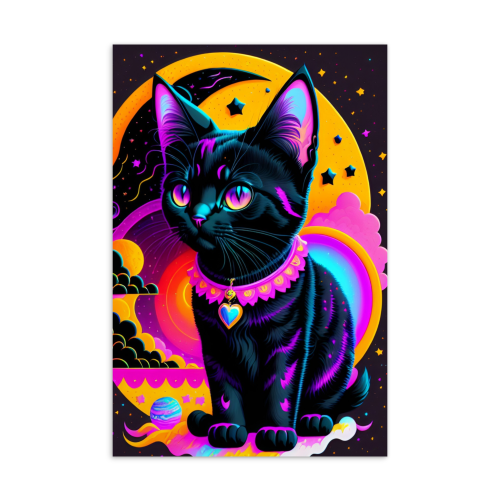 Vaporwave Black Kitten Postcard 4" x 6"